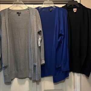 a.n.a Blue, Gray, and Black Open-Front Cardigans (3-Pack)